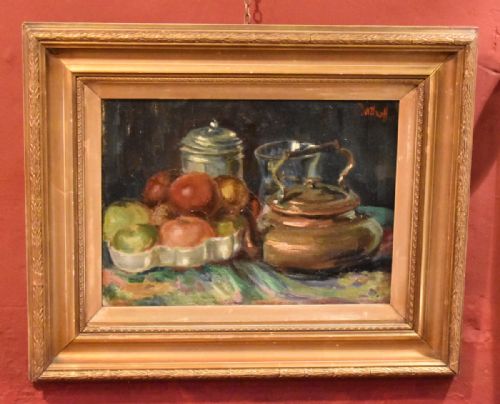IMPRESSIONIST STILL LIFE OIL WITH COPPER KETTLE - ADDITIONAL PHOTO 1