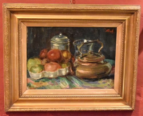 IMPRESSIONIST STILL LIFE OIL WITH COPPER KETTLE - ADDITIONAL PHOTO 2