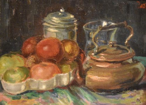 IMPRESSIONIST STILL LIFE OIL WITH COPPER KETTLE - ADDITIONAL PHOTO 3