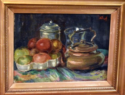 IMPRESSIONIST STILL LIFE OIL WITH COPPER KETTLE - ADDITIONAL PHOTO 4