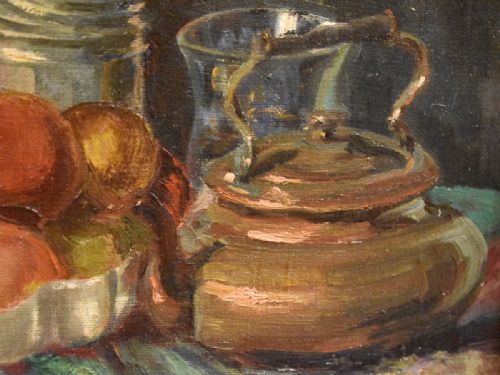 IMPRESSIONIST STILL LIFE OIL WITH COPPER KETTLE - ADDITIONAL PHOTO 7