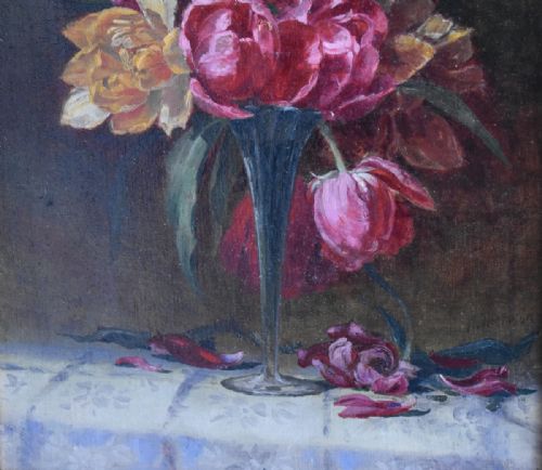 VICTORIAN STILL LIFE OIL PAINTING OF FLOWERS - ADDITIONAL PHOTO 6