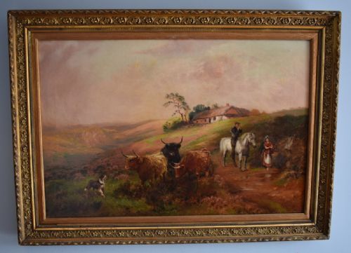 wilson hepple highland landscape oil painting - CATEGORY: ANTIQUE ART - DATED EDWARDIAN
