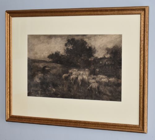 charcoal drawing by jacob maris hague school - CATEGORY: ANTIQUE ART - DATED 1880