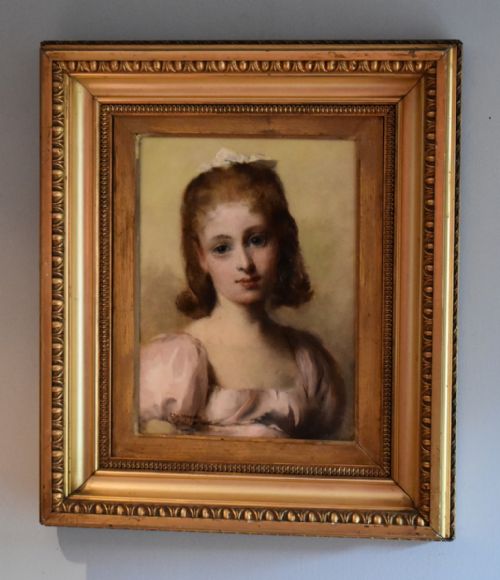 superb oil portrait painting of young lady - CATEGORY: ANTIQUE ART - DATED 1890