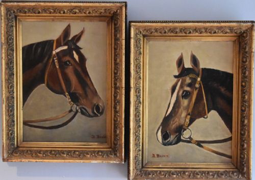PAIR OF NAIVE FOLK ART OIL PAINTINGS OF HORSES - ADDITIONAL PHOTO 1