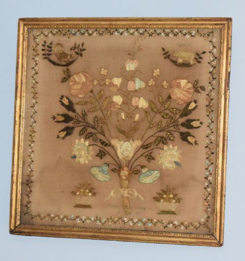 georgian needlework sampler with animals - CATEGORY: ANTIQUE MISCELLANEOUS - DATED GEORGIAN