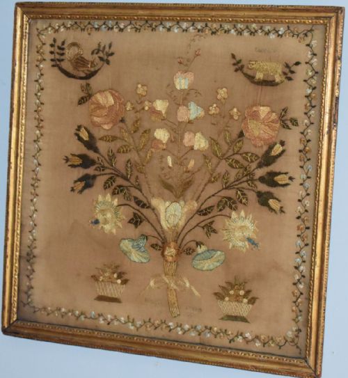 GEORGIAN NEEDLEWORK SAMPLER WITH ANIMALS - ADDITIONAL PHOTO 1