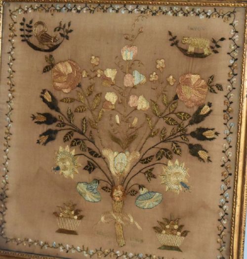 GEORGIAN NEEDLEWORK SAMPLER WITH ANIMALS - ADDITIONAL PHOTO 2