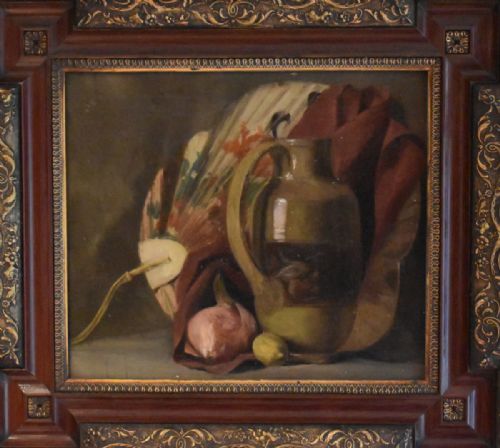 STILL LIFE OIL PAINTING WITH ORIENTAL FAN - ADDITIONAL PHOTO 1