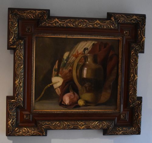STILL LIFE OIL PAINTING WITH ORIENTAL FAN - ADDITIONAL PHOTO 3