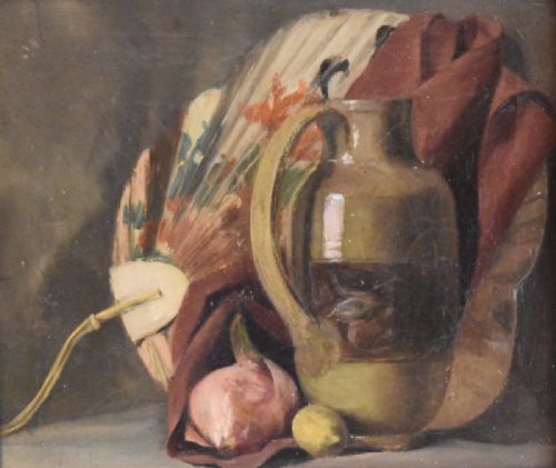 STILL LIFE OIL PAINTING WITH ORIENTAL FAN - ADDITIONAL PHOTO 4