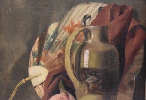 STILL LIFE OIL PAINTING WITH ORIENTAL FAN - ADDITIONAL PHOTO 5