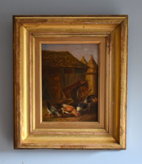 oil painting of chickens by mgyselinckx - CATEGORY: ANTIQUE ART - DATED 1870