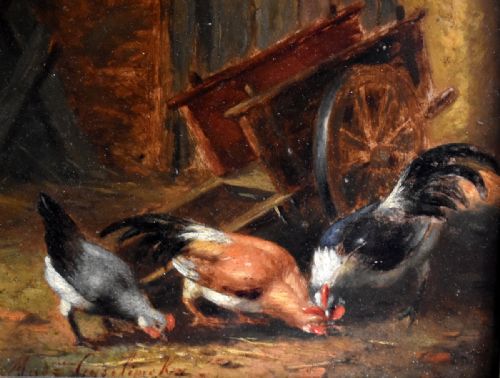OIL PAINTING OF CHICKENS BY MGYSELINCKX - ADDITIONAL PHOTO 4