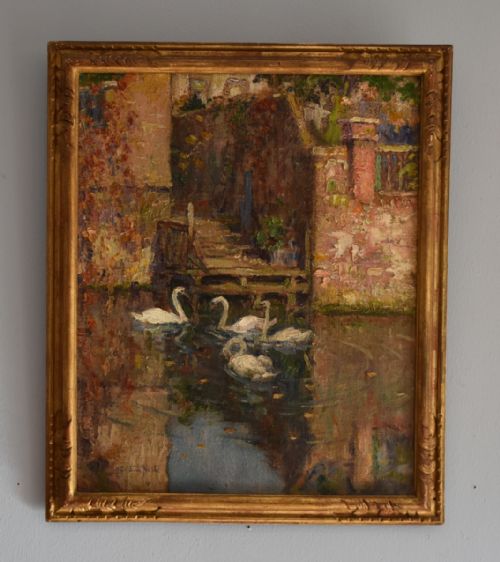 superb oil painting by alfred van neste - CATEGORY: ANTIQUE ART - DATED 1930