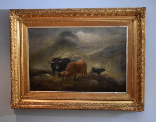 highland oil painting by john w morris - CATEGORY: ANTIQUE ART - DATED 1900