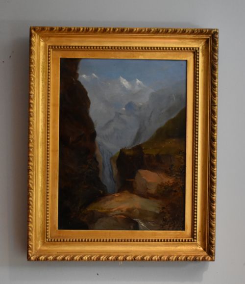 victorian alpine landscape oil painting - CATEGORY: ANTIQUE ART - DATED VICTORIAN