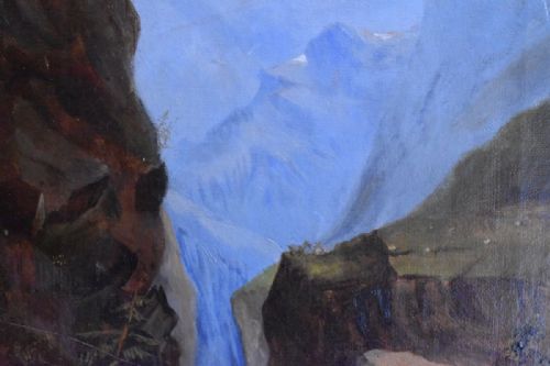 VICTORIAN ALPINE LANDSCAPE OIL PAINTING - ADDITIONAL PHOTO 3