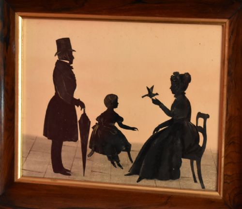 VICTORIAN SILHOUETTE OF A FAMILY WITH BIRD - ADDITIONAL PHOTO 1