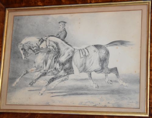 SUPERB VICTORIAN DRAWING OF HORSES - ADDITIONAL PHOTO 1