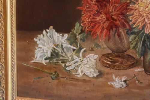 FINE STILL LIFE OIL PAINTING OF CHRYSANTHEMUMS - ADDITIONAL PHOTO 3