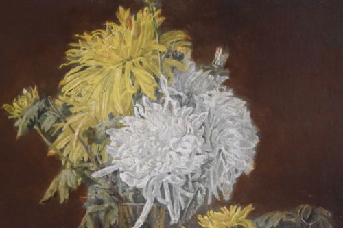 FINE STILL LIFE OIL PAINTING OF CHRYSANTHEMUMS - ADDITIONAL PHOTO 5