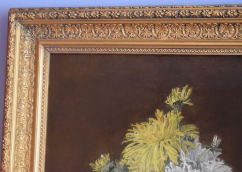 FINE STILL LIFE OIL PAINTING OF CHRYSANTHEMUMS - ADDITIONAL PHOTO 8
