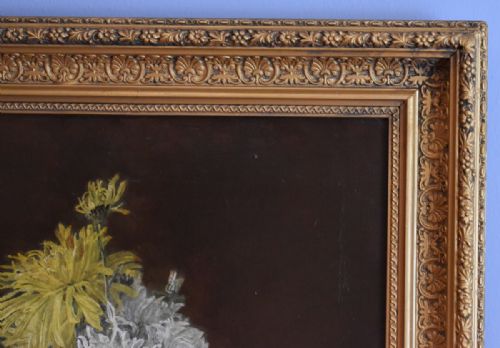 FINE STILL LIFE OIL PAINTING OF CHRYSANTHEMUMS - ADDITIONAL PHOTO 9