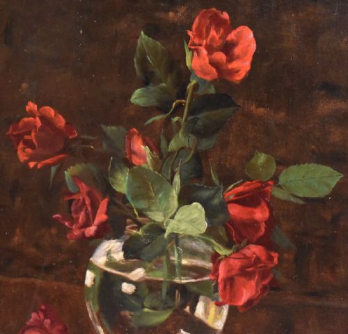 FINE STILL LIFE OIL PAINTING OF ROSES - ADDITIONAL PHOTO 3