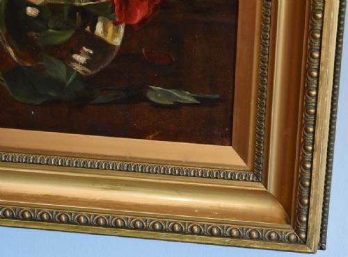 FINE STILL LIFE OIL PAINTING OF ROSES - ADDITIONAL PHOTO 4