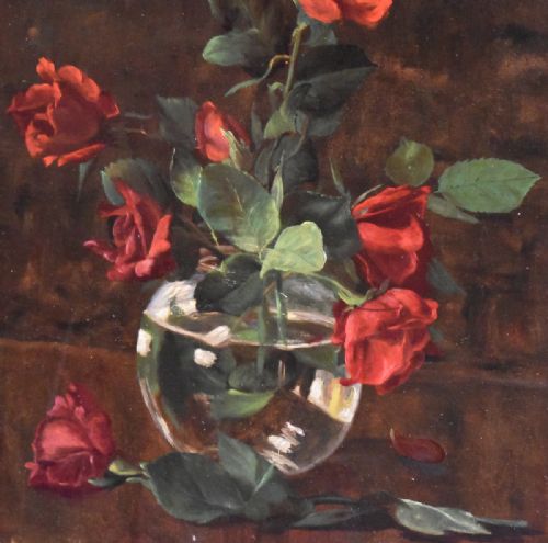 FINE STILL LIFE OIL PAINTING OF ROSES - ADDITIONAL PHOTO 5