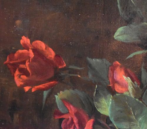 FINE STILL LIFE OIL PAINTING OF ROSES - ADDITIONAL PHOTO 6