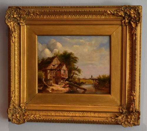 good victorian landscape oil painting with cottage - CATEGORY: ANTIQUE ART - DATED 1880