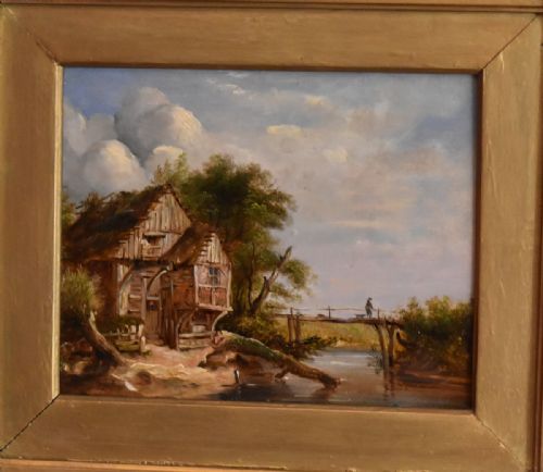 GOOD VICTORIAN LANDSCAPE OIL PAINTING WITH COTTAGE - ADDITIONAL PHOTO 1