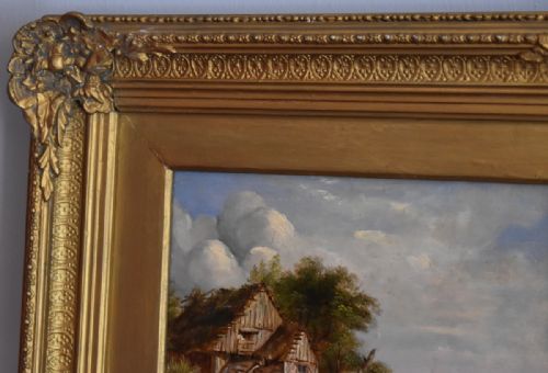 GOOD VICTORIAN LANDSCAPE OIL PAINTING WITH COTTAGE - ADDITIONAL PHOTO 2