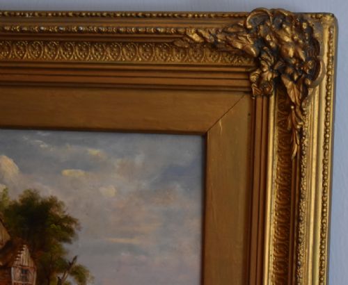 GOOD VICTORIAN LANDSCAPE OIL PAINTING WITH COTTAGE - ADDITIONAL PHOTO 3