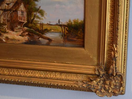 GOOD VICTORIAN LANDSCAPE OIL PAINTING WITH COTTAGE - ADDITIONAL PHOTO 4