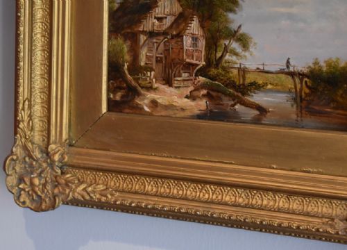 GOOD VICTORIAN LANDSCAPE OIL PAINTING WITH COTTAGE - ADDITIONAL PHOTO 5