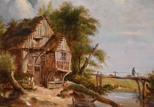 GOOD VICTORIAN LANDSCAPE OIL PAINTING WITH COTTAGE - ADDITIONAL PHOTO 6