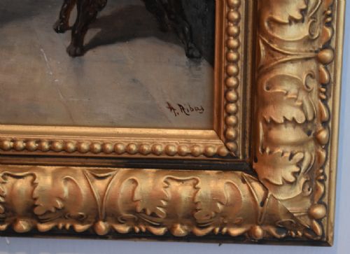 FINE OIL PAINTING 'THE CONNOISSEUR' BY A RIBAS - ADDITIONAL PHOTO 5