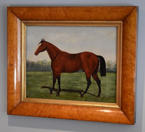english school naive horse oil painting - CATEGORY: ANTIQUE ART - DATED 1900