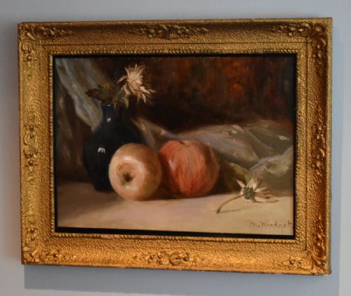 impressionist still life oil painting with apples - CATEGORY: ANTIQUE ART - DATED 1920