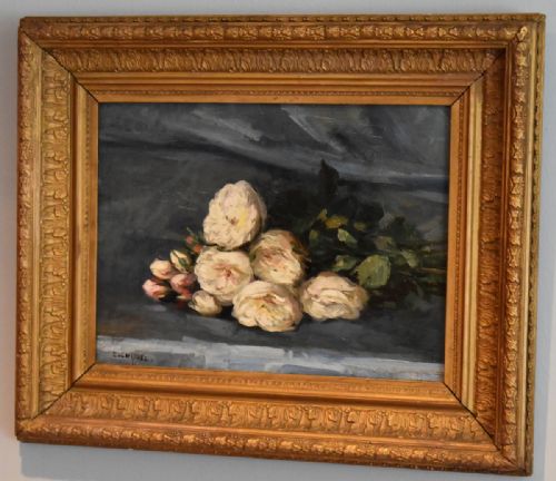 STILL LIFE OIL PAINTING OF ROSES BY EDOUARD CHAPPEL - ADDITIONAL PHOTO 1