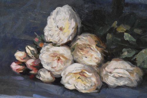 STILL LIFE OIL PAINTING OF ROSES BY EDOUARD CHAPPEL - ADDITIONAL PHOTO 5