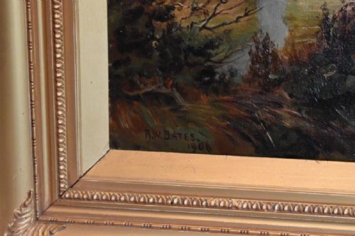 SUPERB EDWARDIAN LANDSCAPE OIL PAINTING BY RWBATES - ADDITIONAL PHOTO 6