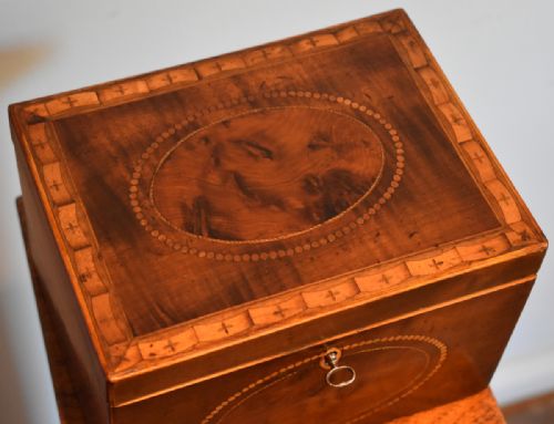 FINE GEORGIAN MAHOGANY AND BUR YEW TEA CADDY - ADDITIONAL PHOTO 1