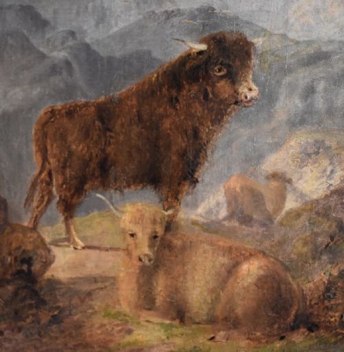 VICTORIAN HIGHLAND CATTLE OIL PAINTING - ADDITIONAL PHOTO 4