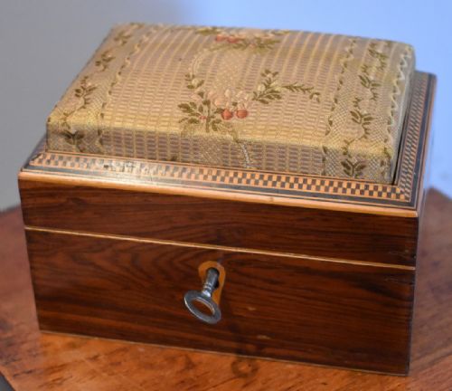 SUPERB TINY REGENCY ROSEWOOD SEWING BOX - ADDITIONAL PHOTO 1