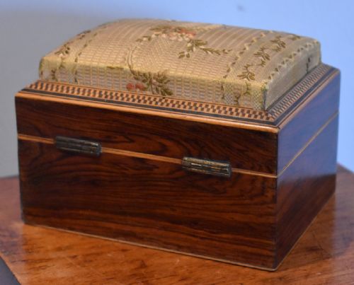 SUPERB TINY REGENCY ROSEWOOD SEWING BOX - ADDITIONAL PHOTO 4